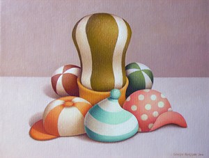 Cappelli e palloncini (olio su tela) 24x30 cm