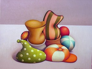 Cappelli e palloncini (olio su tela) 24x30 cm